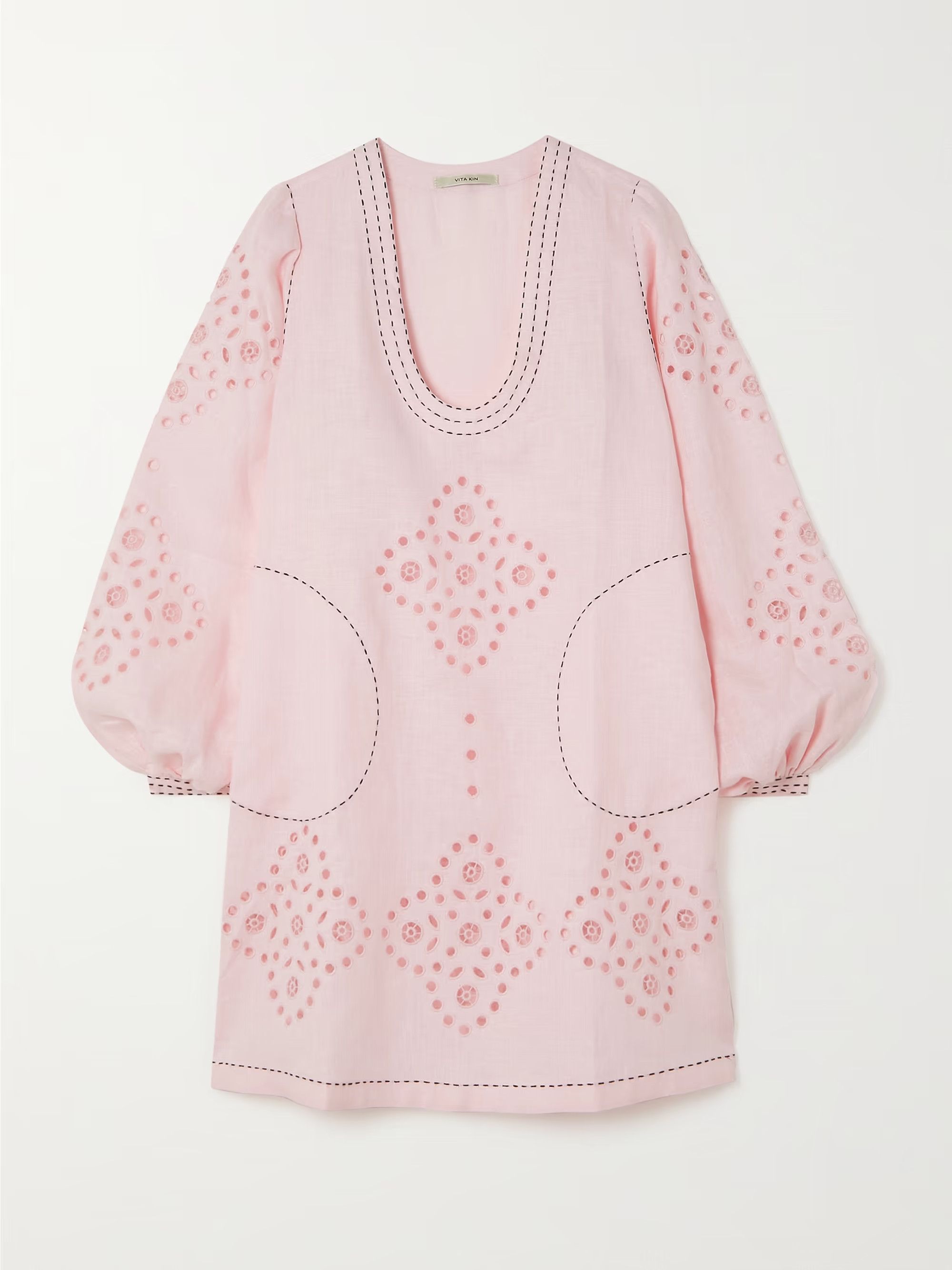 Lauren topstitched broderie anglaise linen mini dress | NET-A-PORTER (UK & EU)