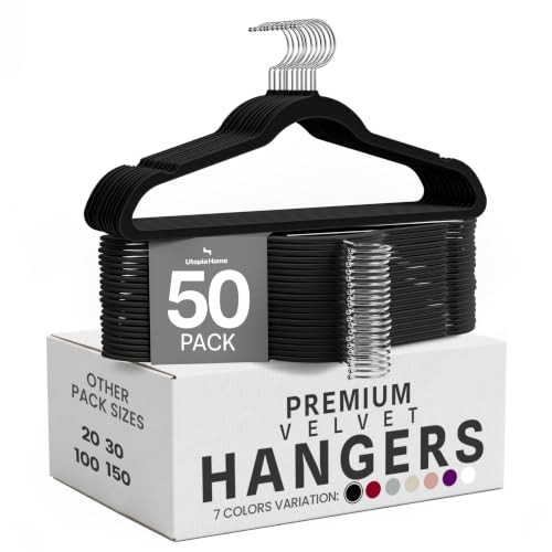 Utopia Home Velvet Hangers, Black, 50 Pack | Amazon (US)