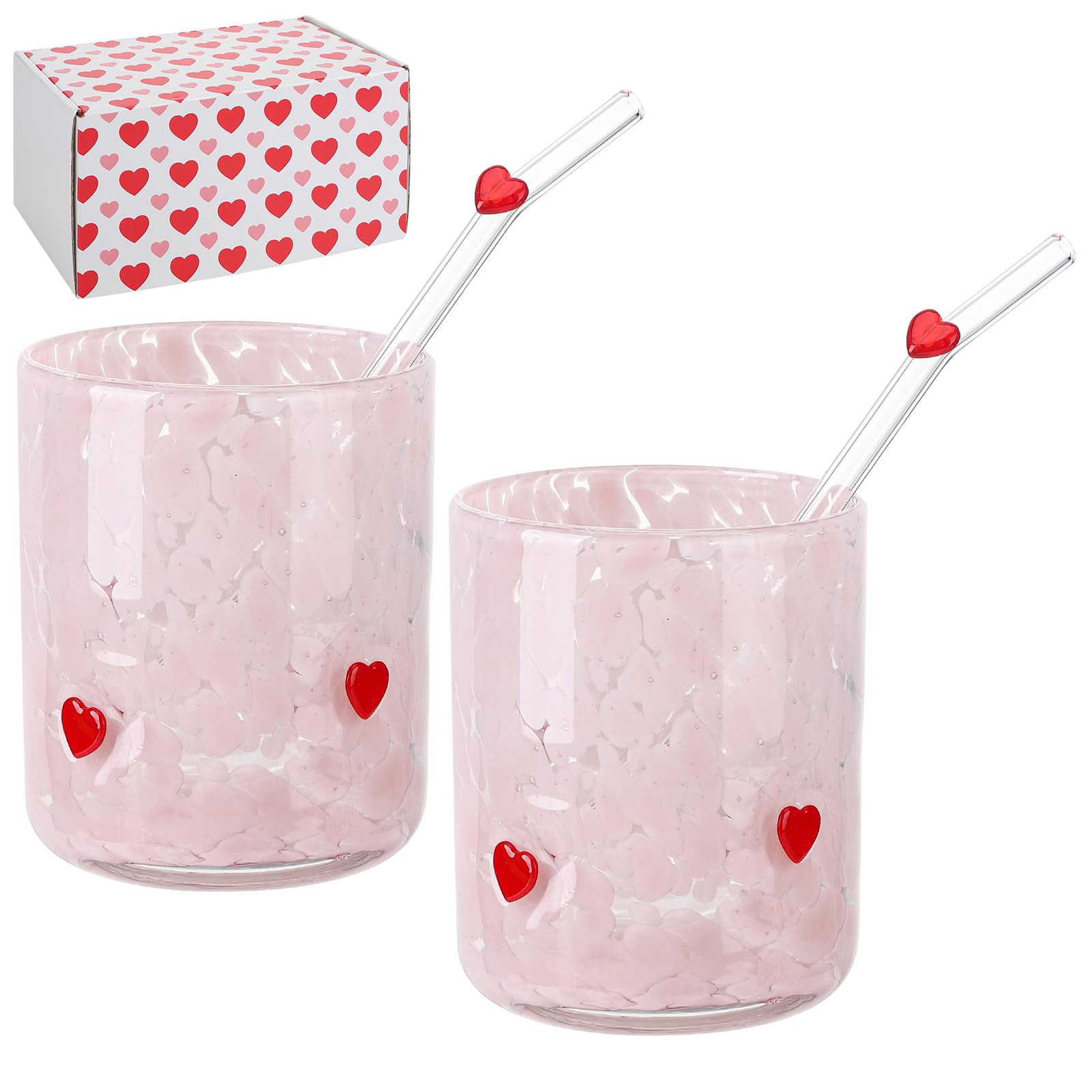 2 Pcs Valentine's Day Icon Juice Glass 14 oz Heart Reusable Stemless Icon Drinking Glasses Cups f... | Amazon (US)