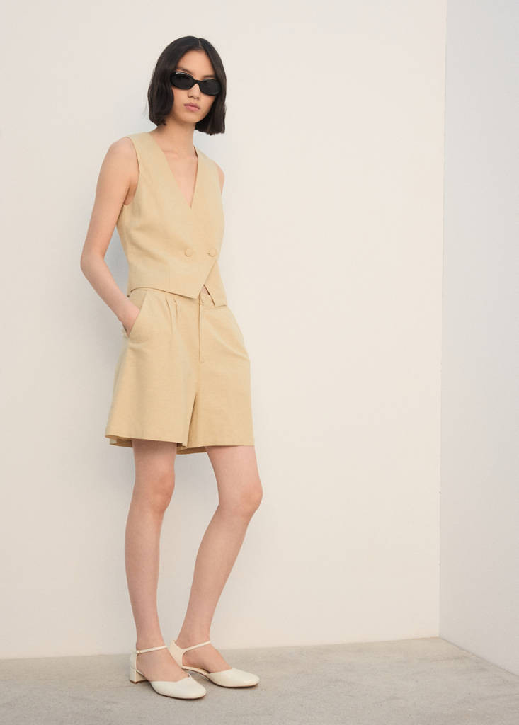Straight linen-blend shorts mustard - Woman - M - MANGO | Mango (US/MX/AU)