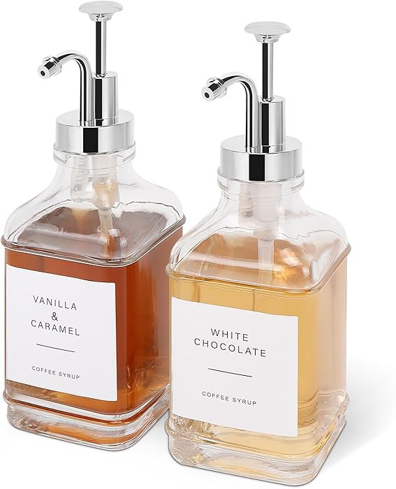 Coffee Syrup Dispenser for Coffee Bar, Clear Glass Syrup Bottles with Pump, Refillable Maple Syru... | Amazon (US)