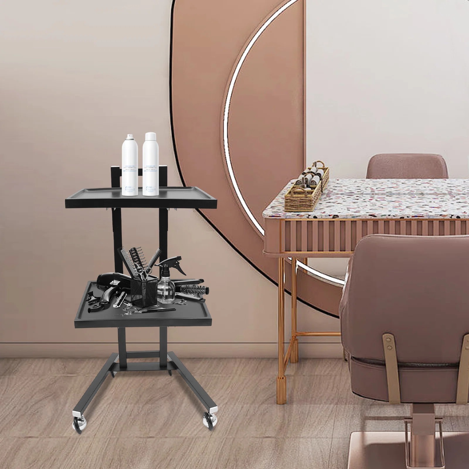 34.3 H x 19.3 W 2-tier Salon Hairdressing Rolling Cart with Trays and Wheels | Wayfair North America