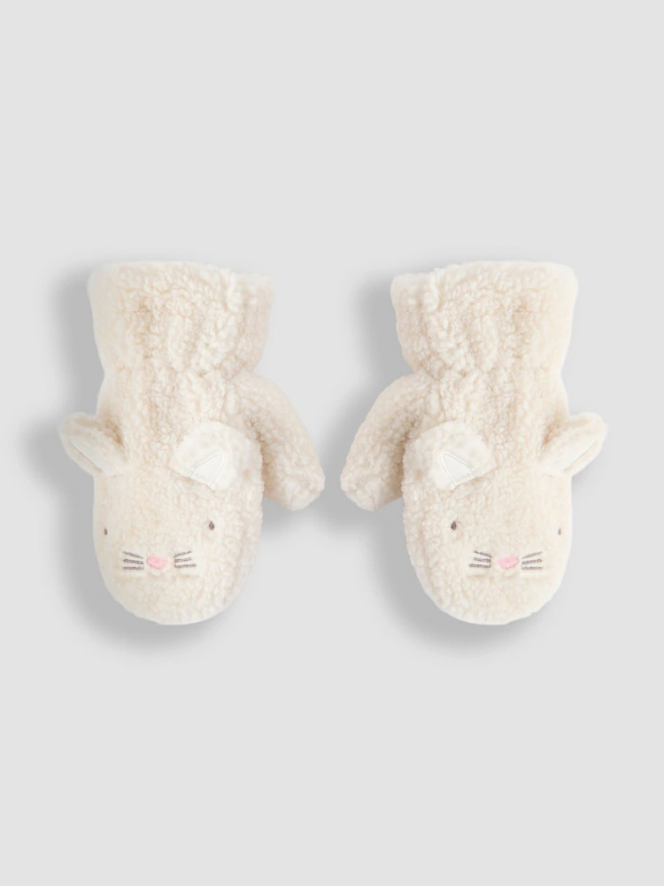 JoJo Maman Bébé Cream Bunny Borg Borg Mittens | Next US