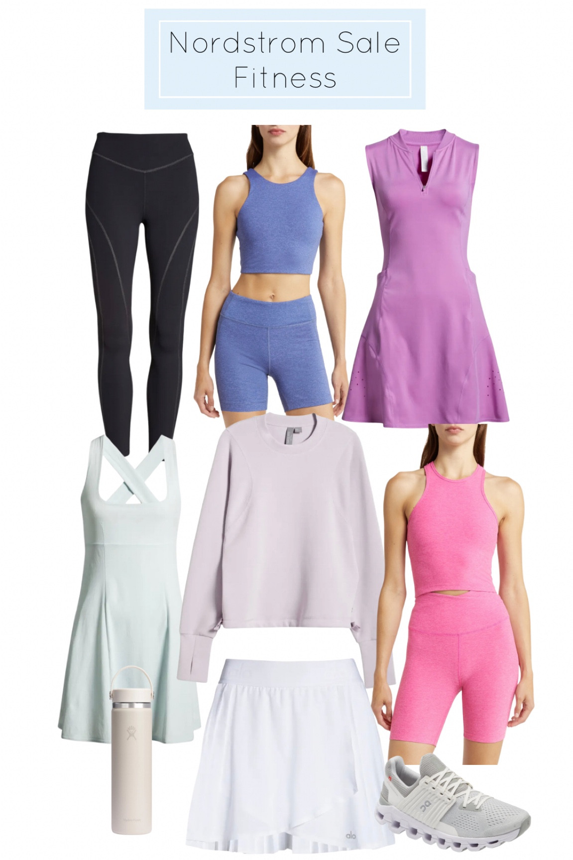 Nordstrom sale. Nordstrom fitness. White tennis dress. Purple tennis dress. Black high rise leggings. White tennis skirt. Insulated water bottle. Lavender sweatshirt. Matching activewear. Pink biker shorts. Blue biker shorts. Pink sports bra. Blue sports bra. White running shoes. ON Cloud sneakers. Adidas white running shoes. 
.
.
.
.
… 

#LTKxNSale #LTKFitness #LTKsalealert