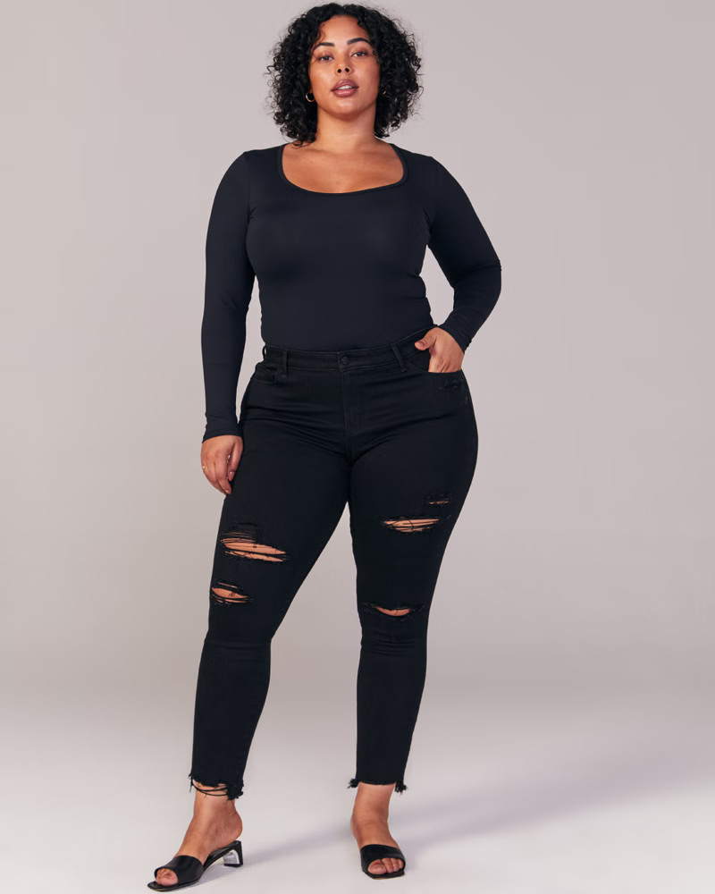 Ripped Mid Rise Super Skinny Ankle Jeans | Abercrombie & Fitch (US)