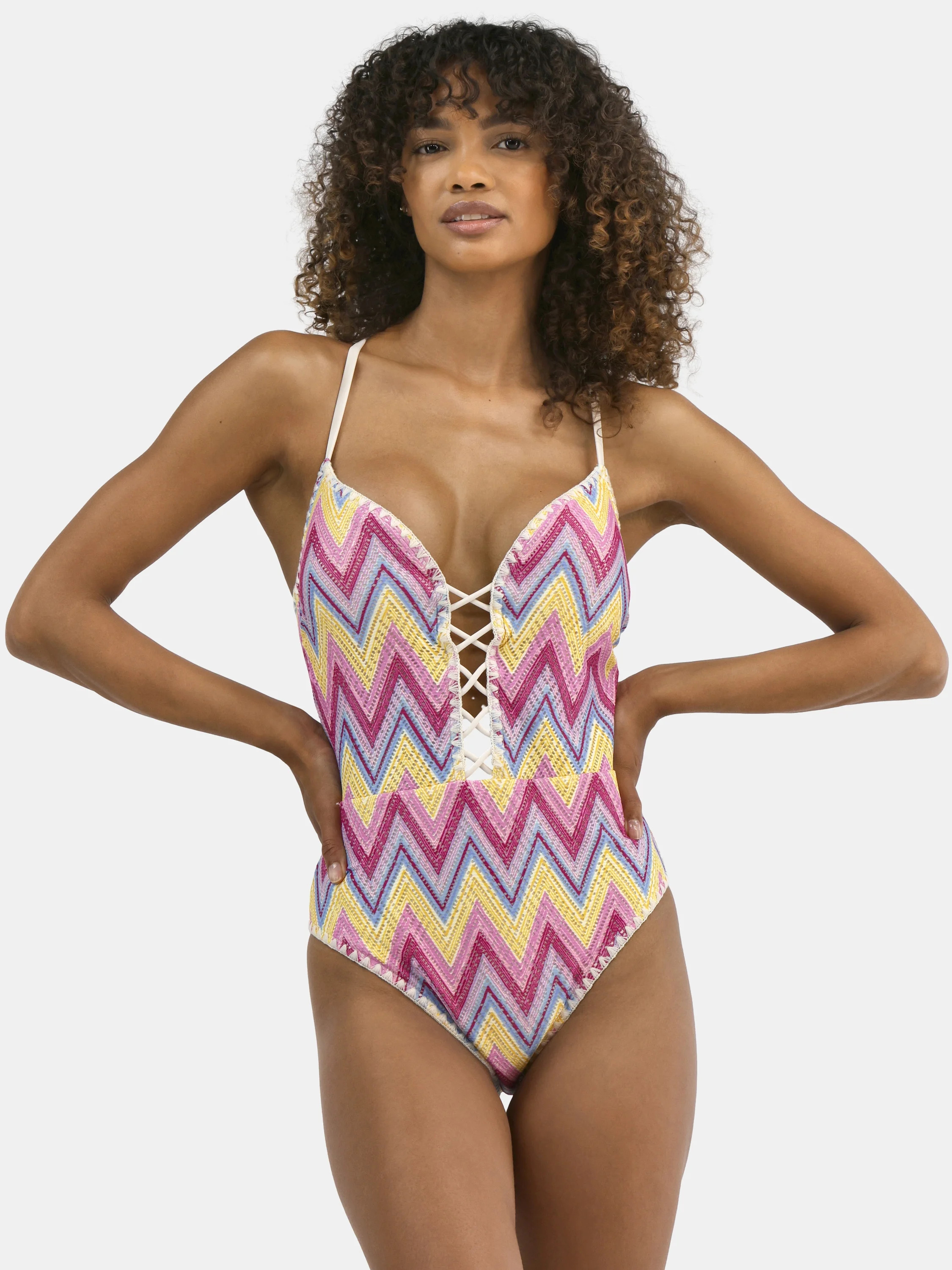 Jessica Simpson Women's Chevron Crochet One Piece Swimsuit, Sizes XS-XXL | Walmart (US)
