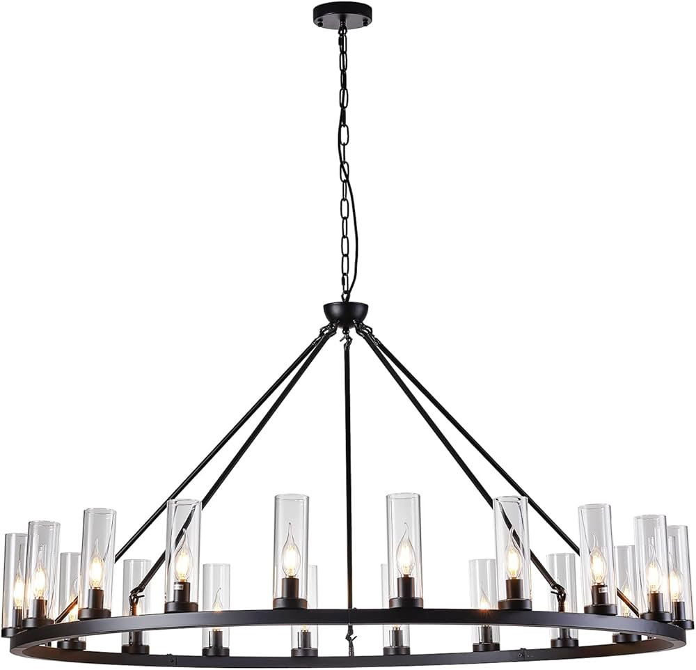 Uboxin Black Wagon Wheel Chandelier with Clear Glass，D 52in Farmhouse Industrial Style Supre Large R | Amazon (US)