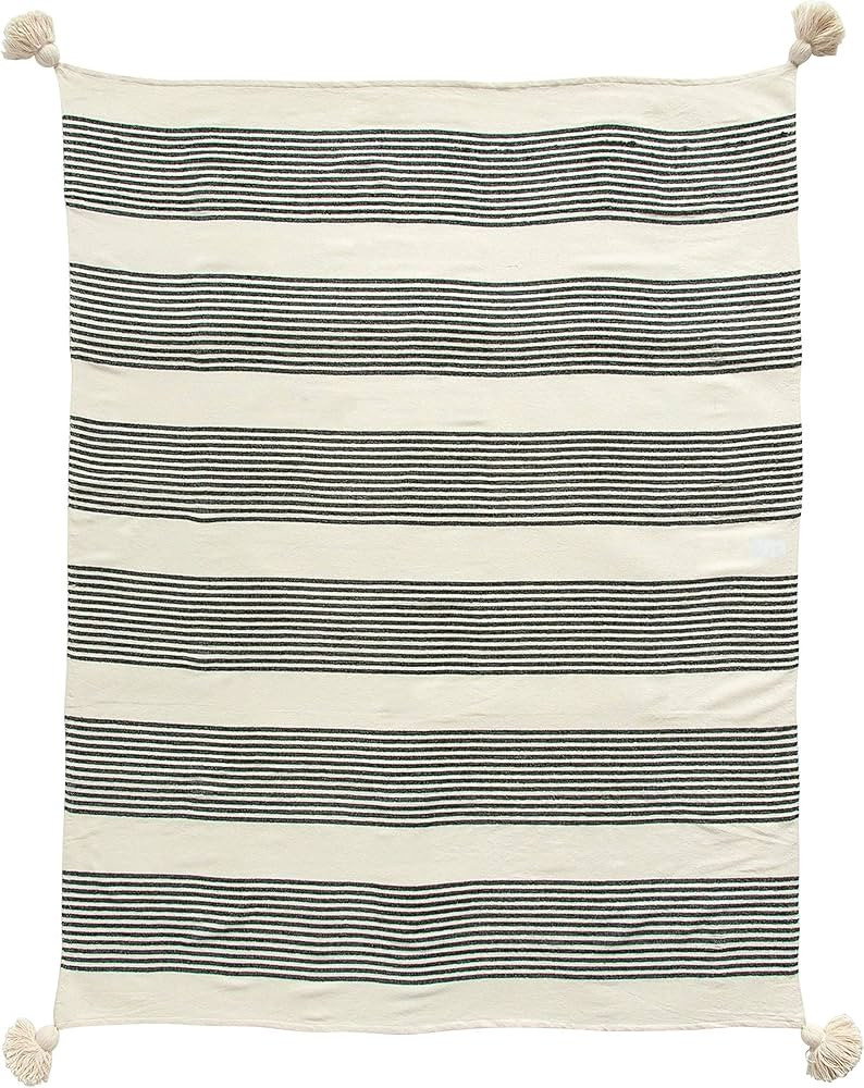 Creative Co-Op Cream Cotton & Chenille Woven Black Stripes & Tassels Blankets and Throws | Amazon (US)
