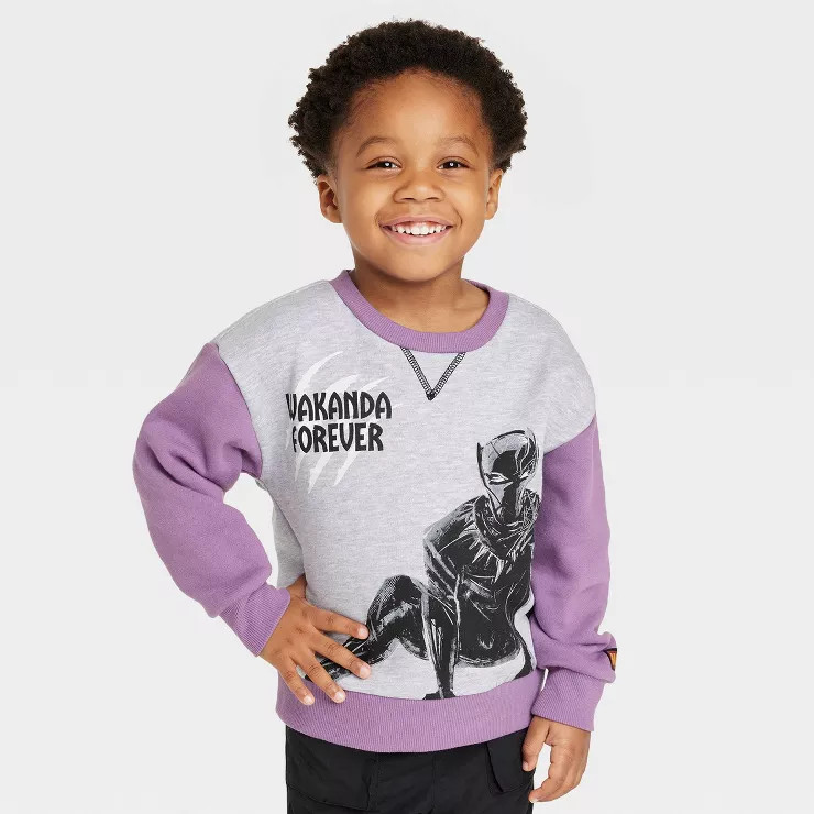 Toddler Boys' Marvel Wakanda Forever Pullover Sweatshirt - Gray | Target