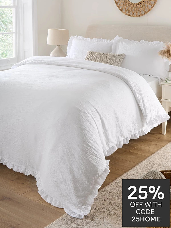 The Very Collection Ruffle Edge Pinsonic Duvet Cover Set - White | Very (UK)