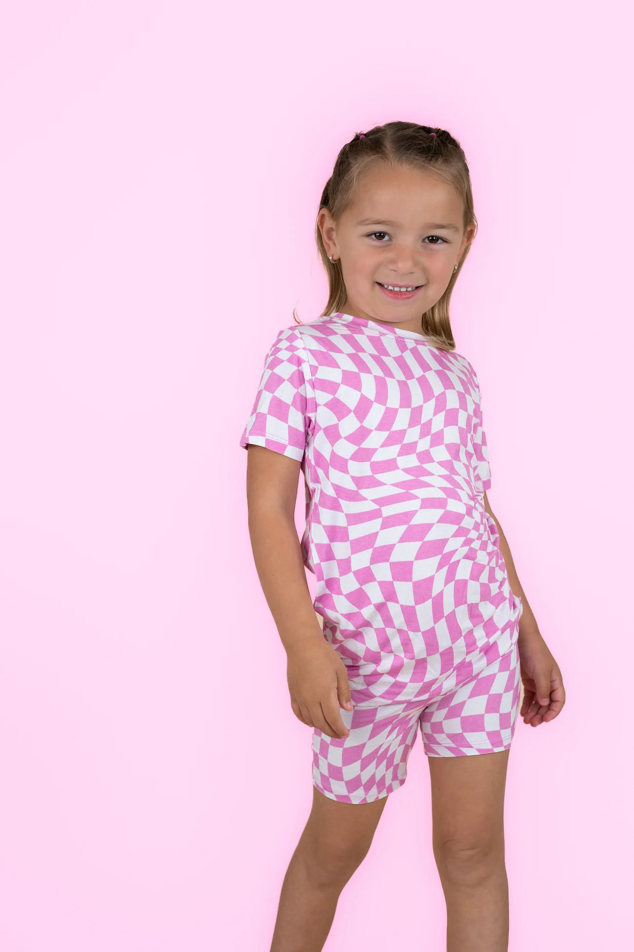 BUBBLEGUM WAVY CHECKERS DREAM SHORT SET | Dream Big Little Co.
