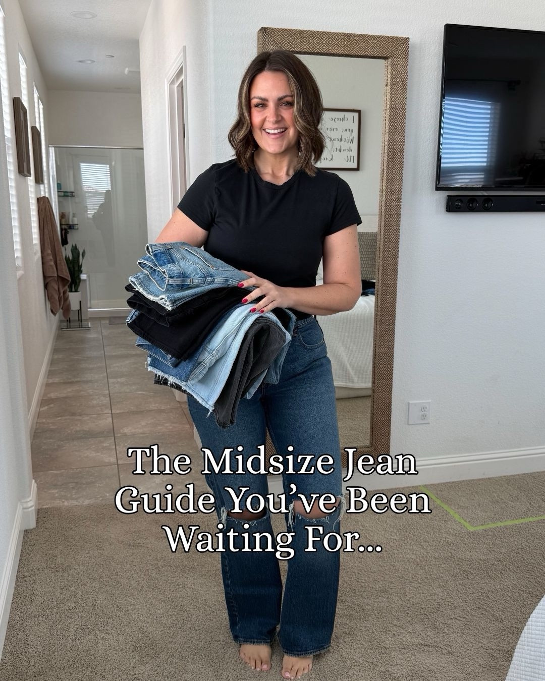 Midsize Jean try-on!

**if you carry your weight in your midsection more than your hips and thighs, do regular fit instead of Curve Love

Tshirt is size large - LOVE these!
(2) Mid rise slouchy, curve love, 31 long
(3) High rise 90s relaxed, regular fit, 31 regular
(4) High rise 90s relaxed, curve love, 30 regular
(5) Mid rise slouchy, curve love, 31 long
(6) Ultra high rise ankle straight, curve love, 31 long
(7) Mid rise bootcut, curve love, 31 long (need regular for flats/sneakers)
(8) High rise wide leg, regular fit, 31 long (need regular for flats)
(9) Ultra high rise 90s straight, curve love, 31 regular 

#liketkit #LTKMidsize #LTKmomlife #LTKootd
