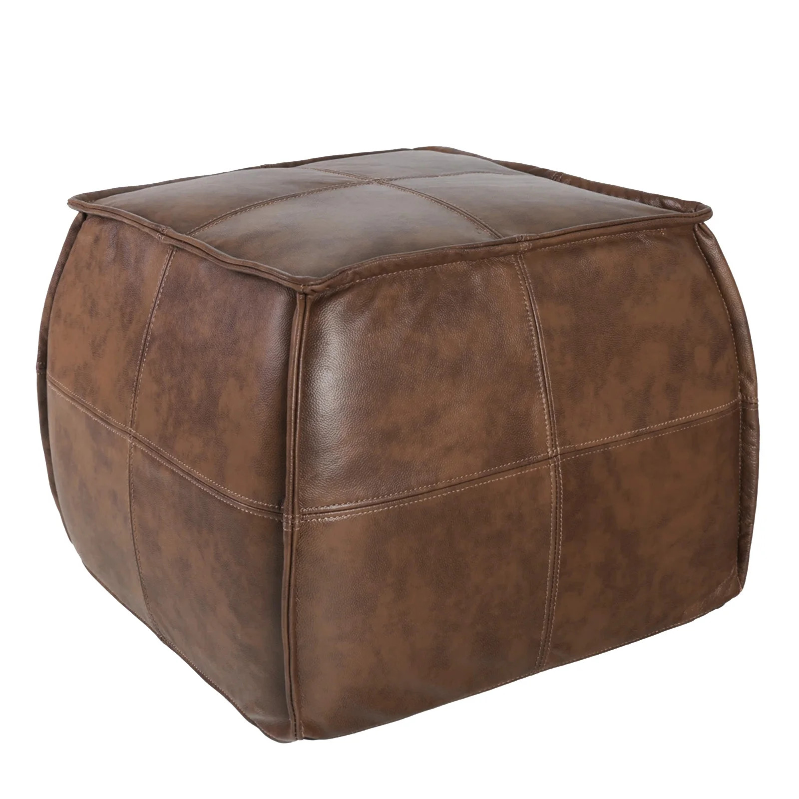 OEKO-TEX® STANDARD 100 Full-Grain Genuine Leather Square Pouf With Patchwork Design | Wayfair North America