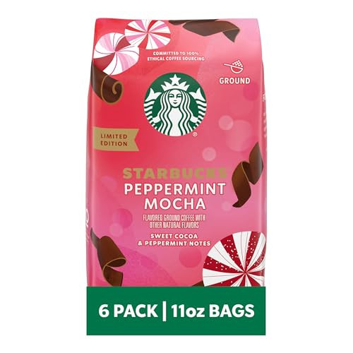 Starbucks Ground Coffee, Peppermint Mocha Naturally Flavored Coffee, 100% Arabica, Limited Holiday Edition, 6 Bags (11 Oz Each) | Amazon (US)