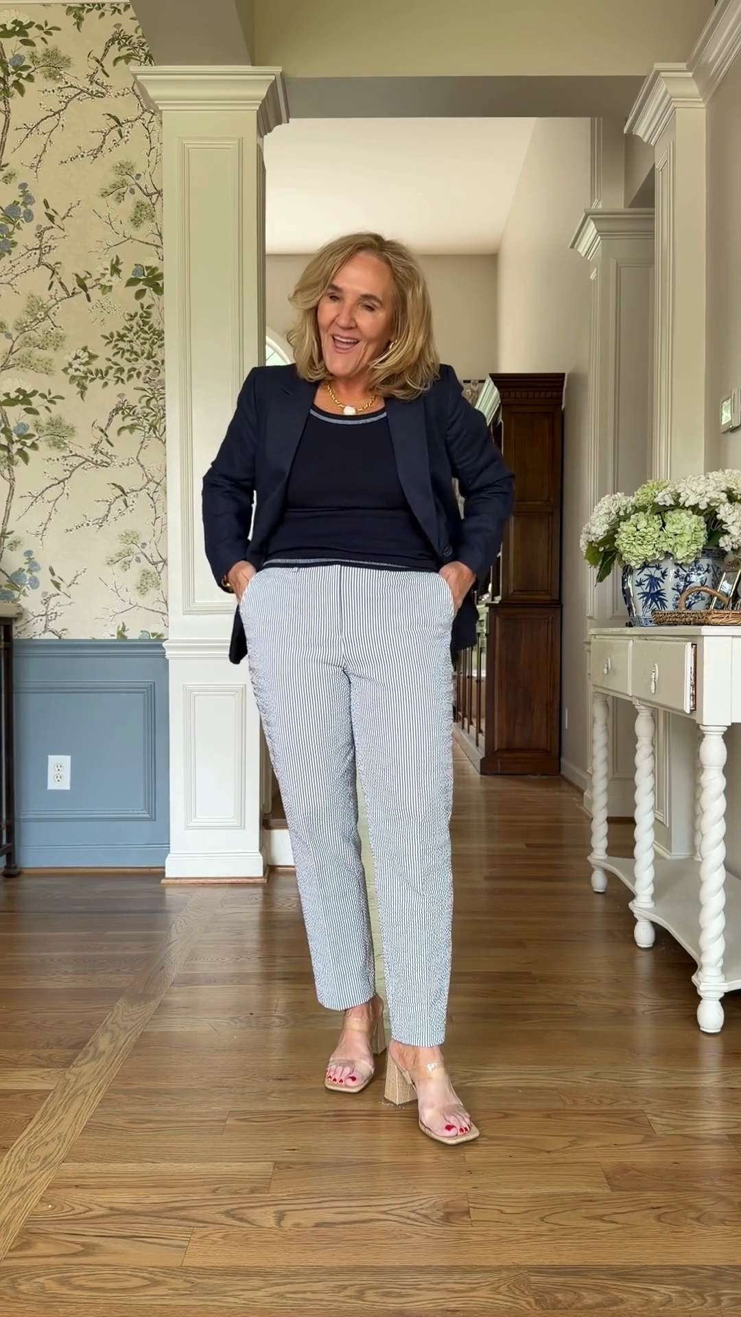 Tap the bell 🔔, heart ❤️ this post, and save for later!

If dresses never feel like “you,” this is an easy outfit formula that still feels polished for showers, lunches, and events.

The linen blazer instantly pulls the look together without feeling stiff or overly formal.
The striped pants keep it relaxed, comfortable, and easy to move in all day.
Add simple jewelry and a neutral bag, and you’re done.

Wearing a size 6 in the pants and a 10 petite in the blazer. I stay between petite and regular lengths in pants depending on the look I want.

This is the kind of outfit that works when you want to feel put together without overthinking it. ❤️ 

 #LTKootd #LTKSeasonal #LTKSaleAlert