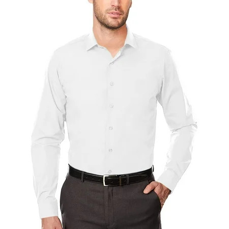 Men s Slim Fit Cotton Blend Stretch Button Up Long Sleeve Solid Dress Shirt (White 4XL (20-20½) slee | Walmart (US)