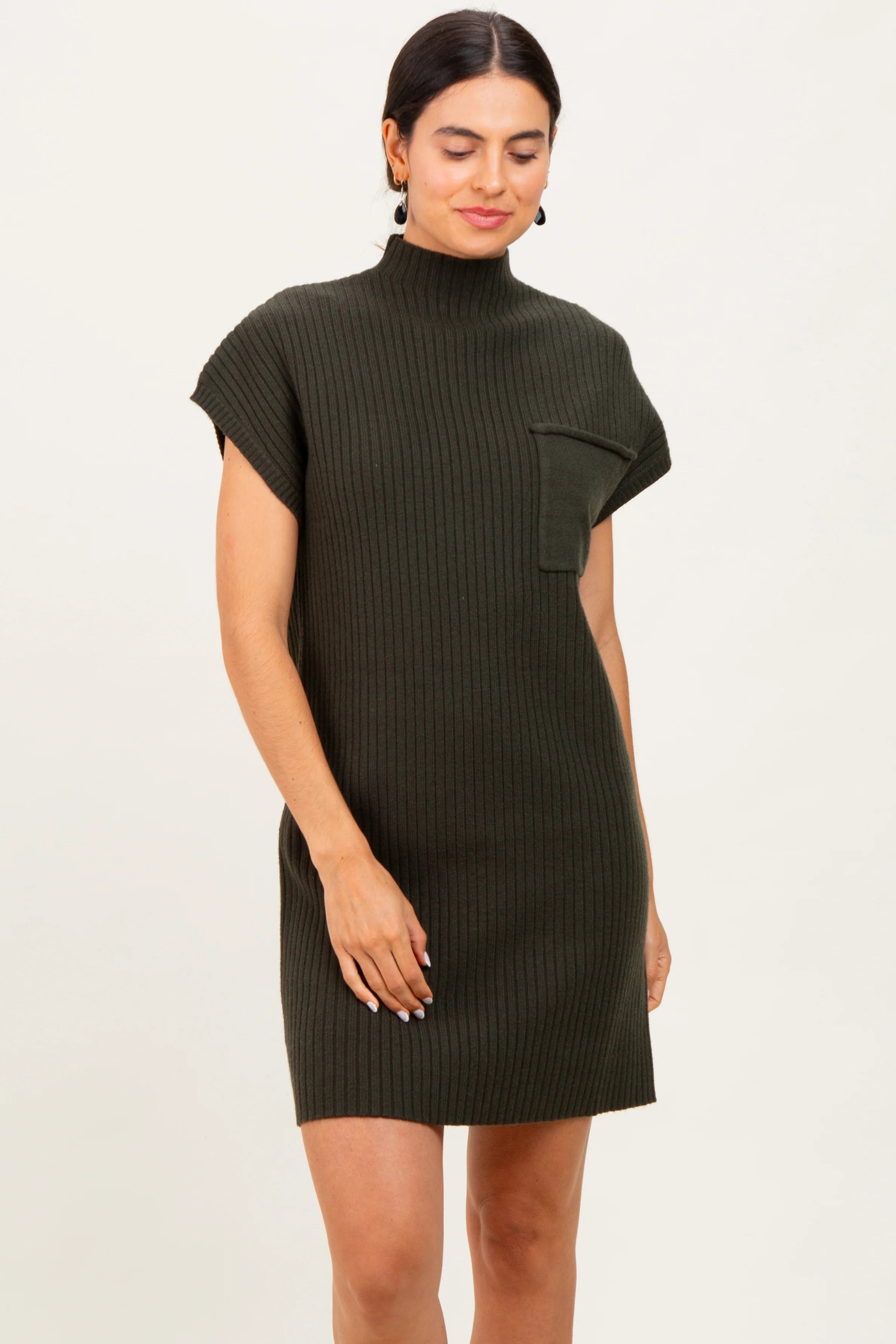 Olive Ribbed Knit Short Sleeve Sweater Dress | PinkBlush Maternity
