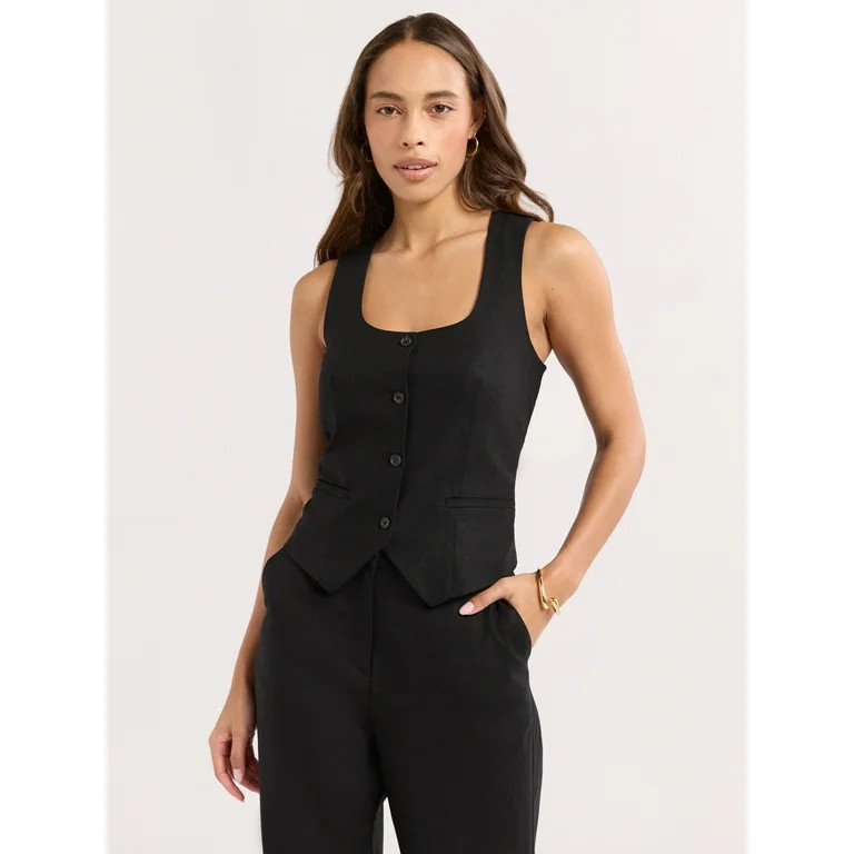 Sofia Jeans Women's Linen Blend Fitted Vest, Sizes XS-XXXL | Walmart (US)