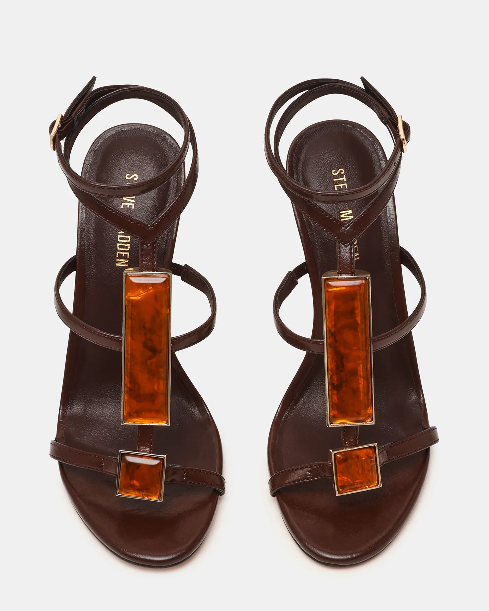 SHAYLEE Brown Stone Detail Strappy Stiletto Women's Heel | Steve Madden (US)