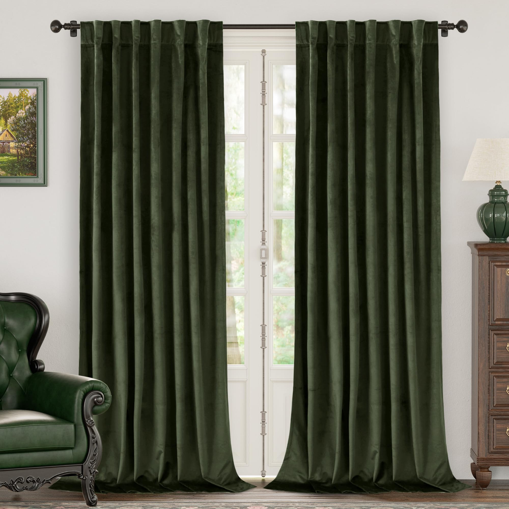 BGment Olive Green Velvet Curtains 84 Inch Length, Thermal Insulated Blackout Curtains Room Darke... | Amazon (US)