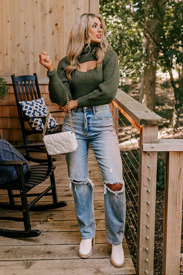 Cozy Paradise Cut Out Sweater In Olive | Impressions Online Boutique