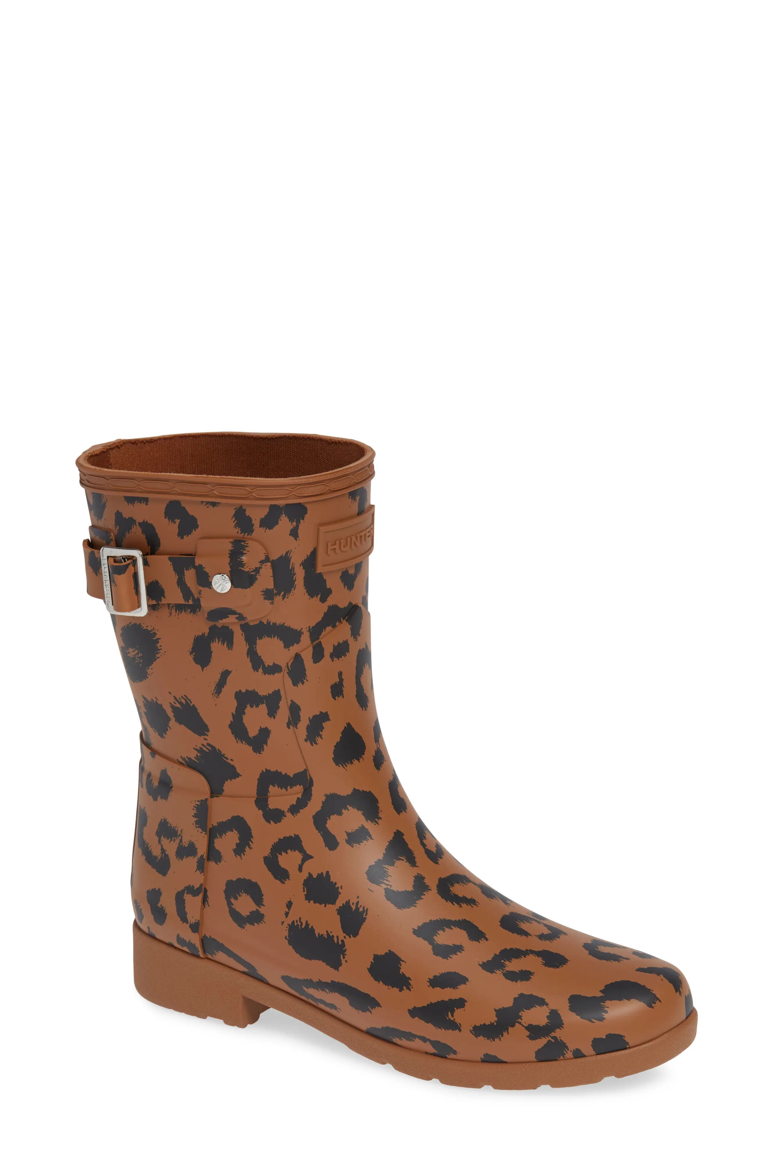 Hunter Original Leopard Print Refined Short Rain Boot (Women) | Nordstrom