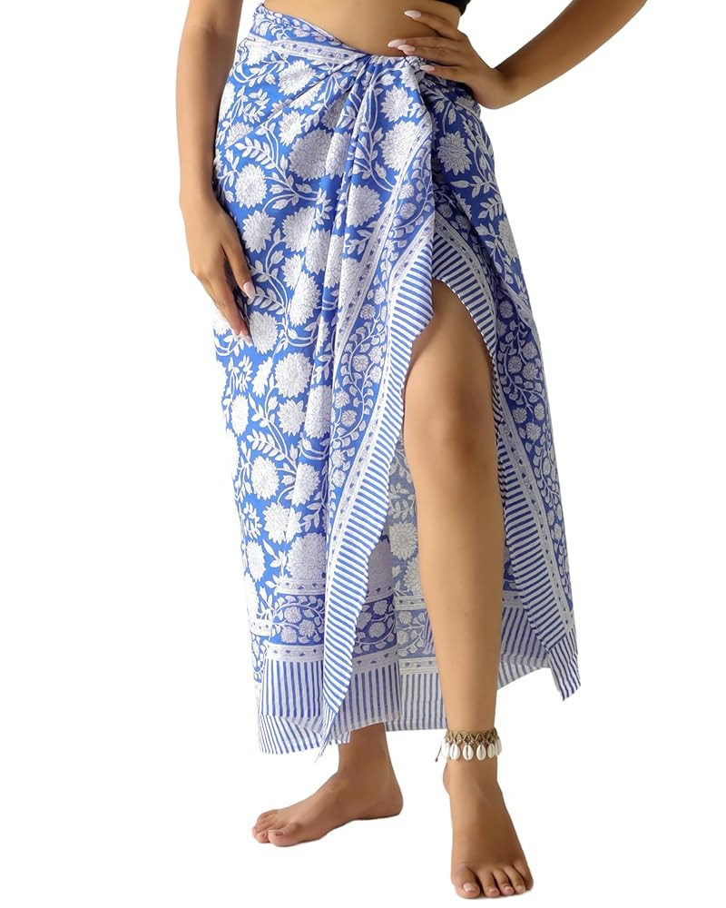 100% Cotton Sarong Coverup for Women Indian Hand Block Print Swimsuit Pareo Wrap Skirt Beach Biki... | Amazon (US)
