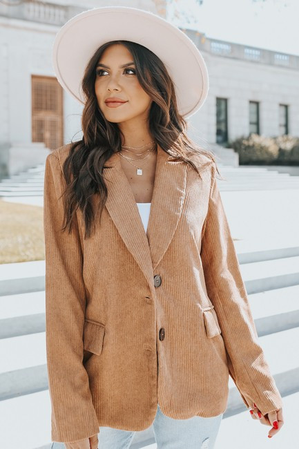 Button Front Camel Corduroy Blazer - FINAL SALE | Magnolia Boutique