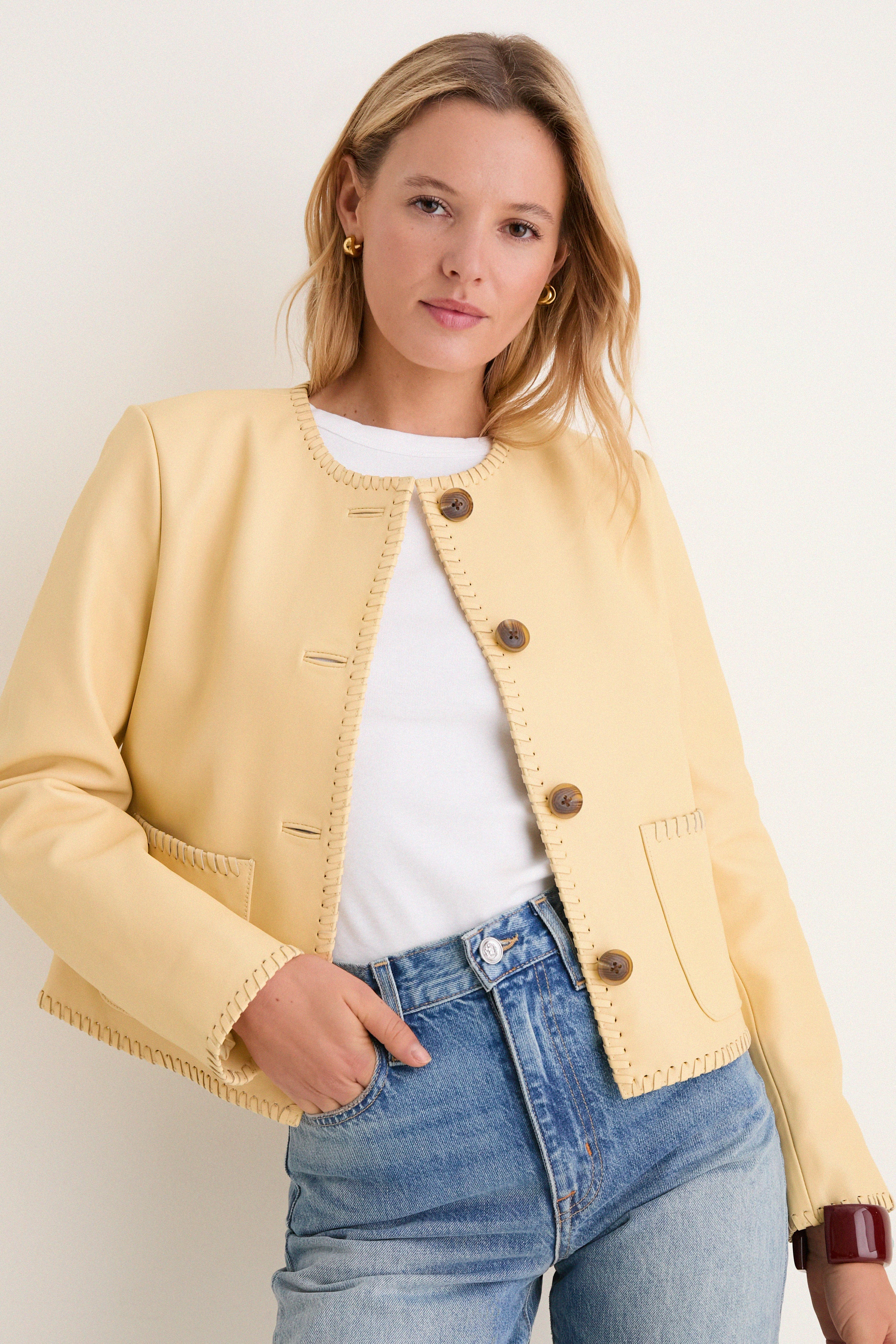 Butter Yellow Leather Rue Lady Jacket | Tuckernuck (US)