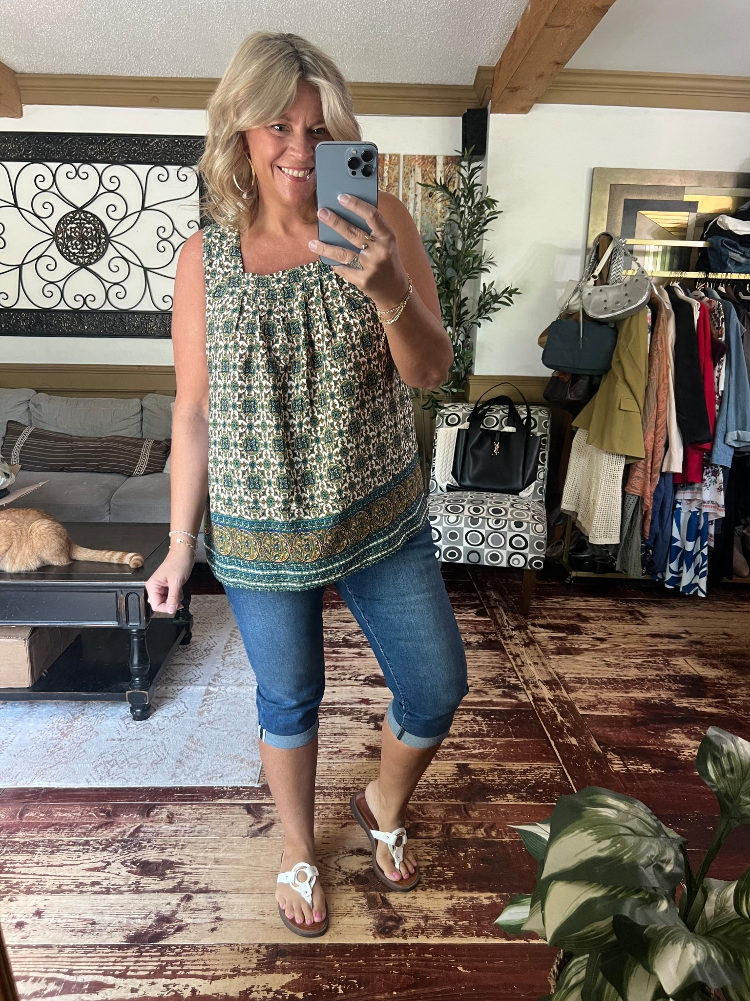 Summer outfit, flowy tank top size 12, denim capris size 14, teacher outfit 

#LTKMidsize #LTKFindsUnder50 #LTKPlusSize