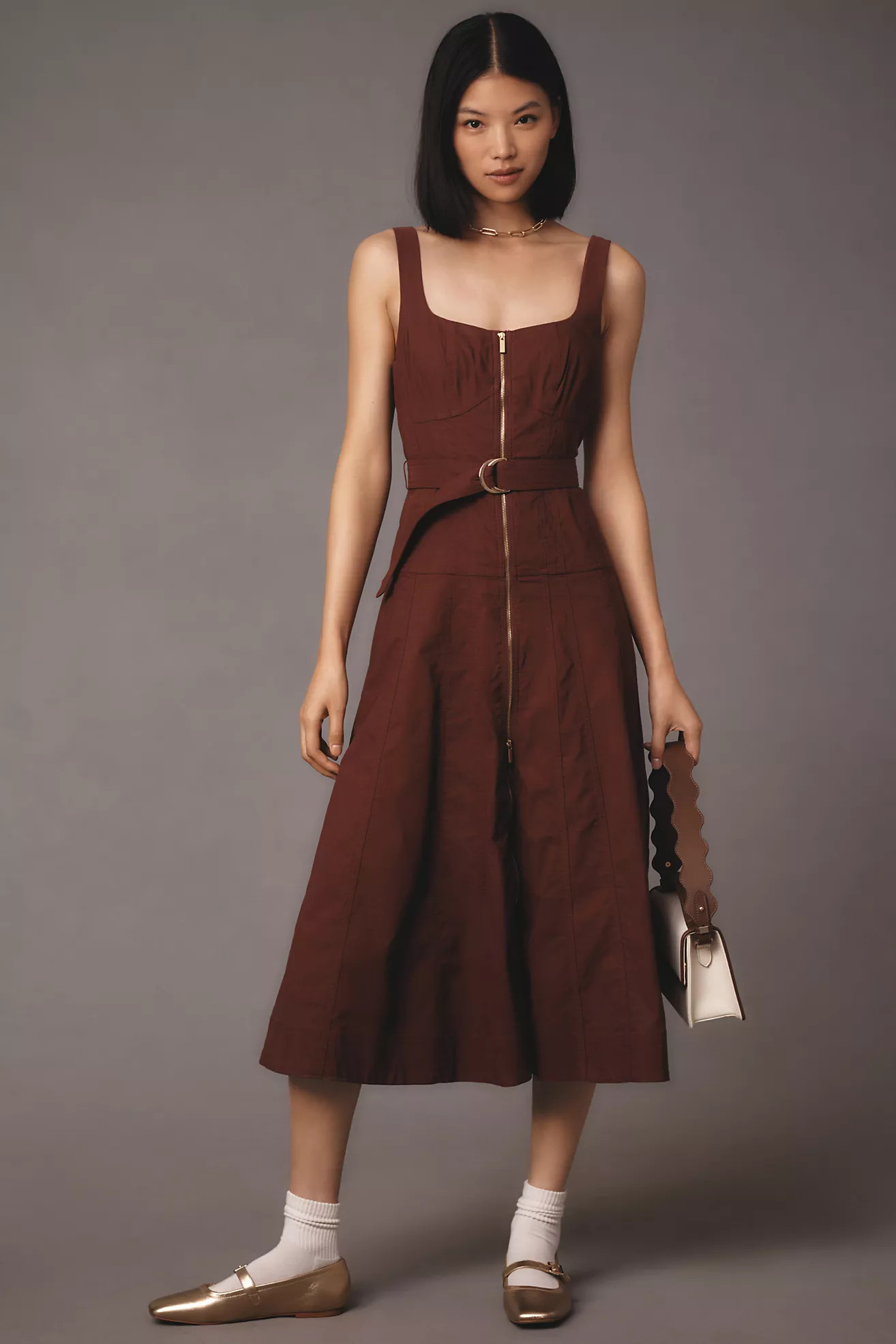 By Anthropologie Sleeveless Zip-Front Belted Midi Dress | Anthropologie (US)