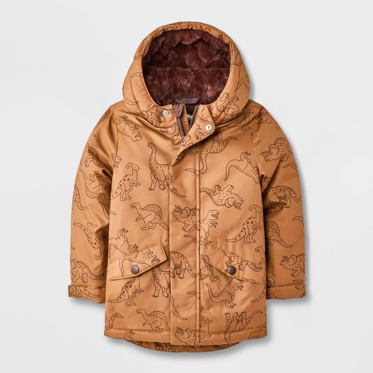 Toddler Boys' Dino Printed Hooded Parka Jacket - Cat & Jack™ Brown | Target