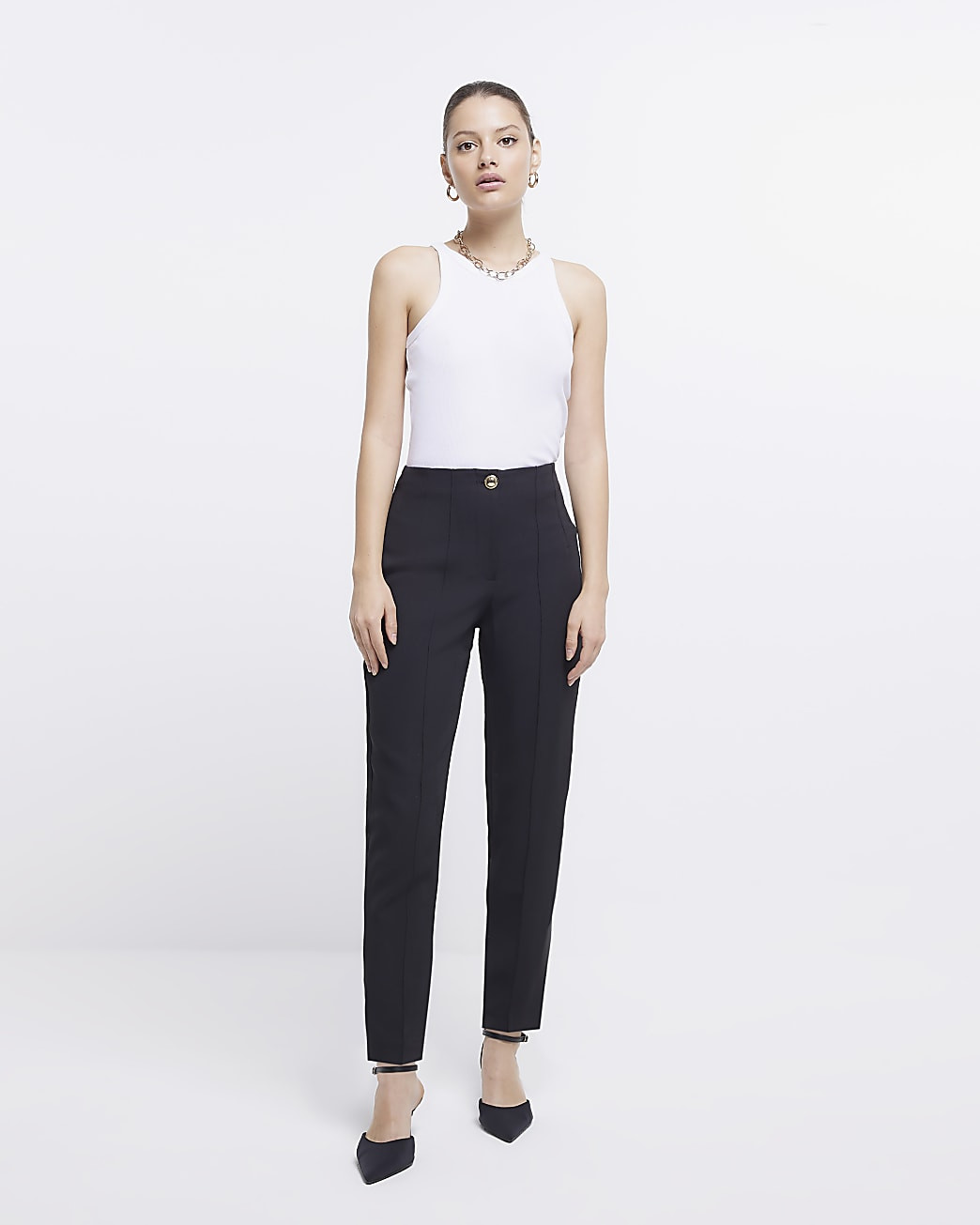 Black high waisted cigarette trousers | River Island (UK & IE)