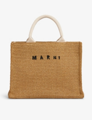 Embroidered-logo woven-raffia tote bag | Selfridges
