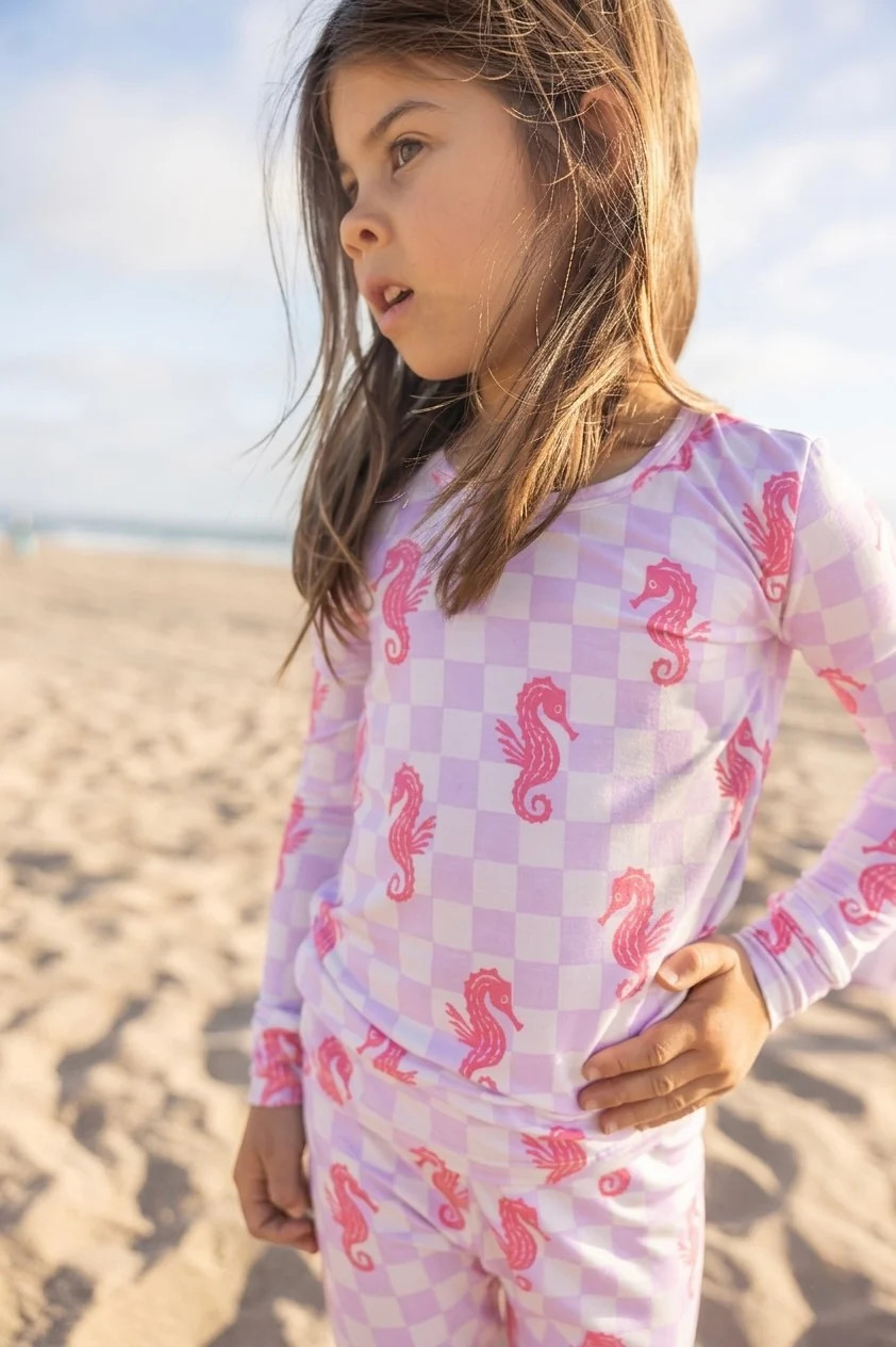 Seahorse Splash Collection | Big Kids Two-Piece Bamboo Pajamas - Lavender | Shae and Palmer
