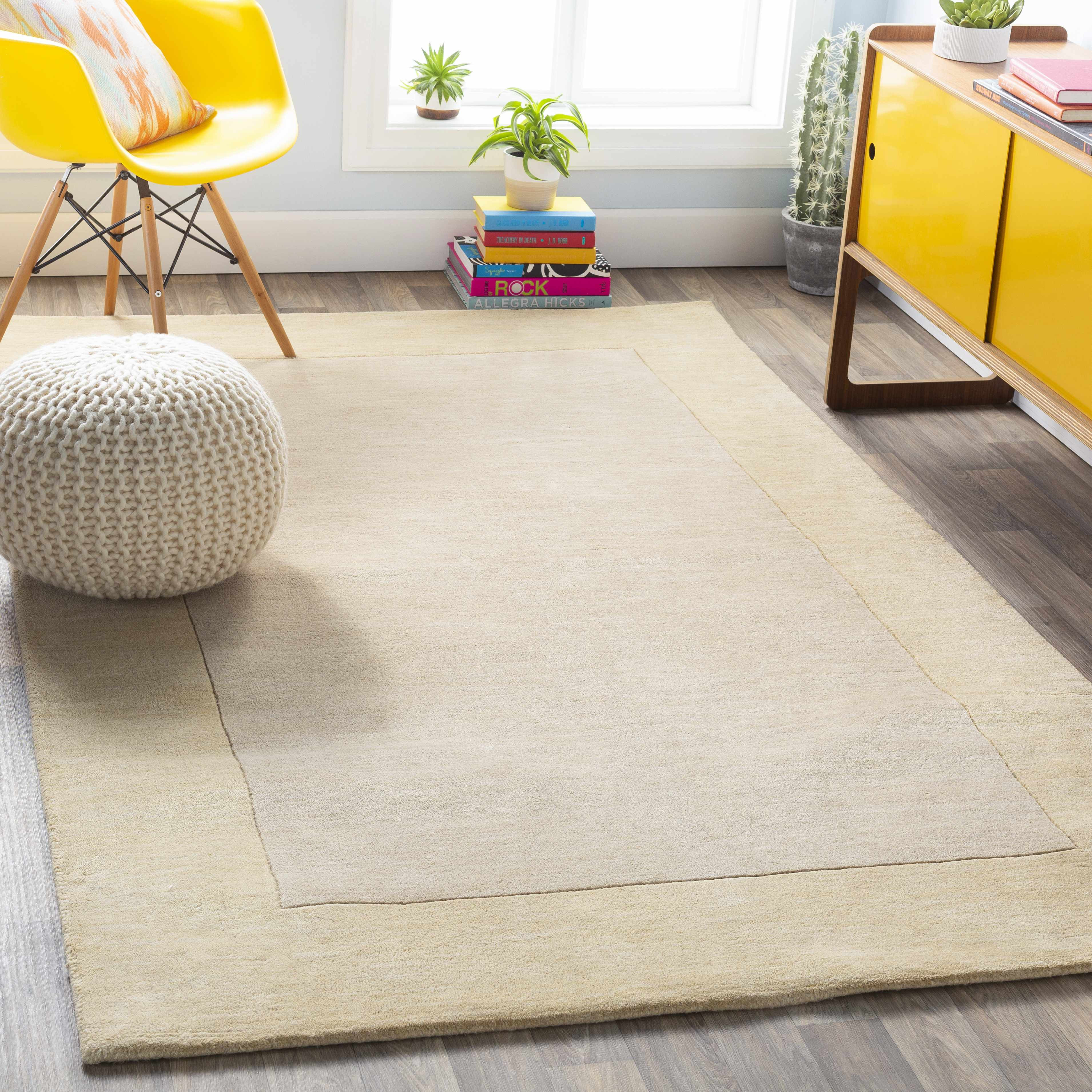 Bordered Solid Beige Wool Rug | Beige Bordered Wool Rug | Boutique Rugs