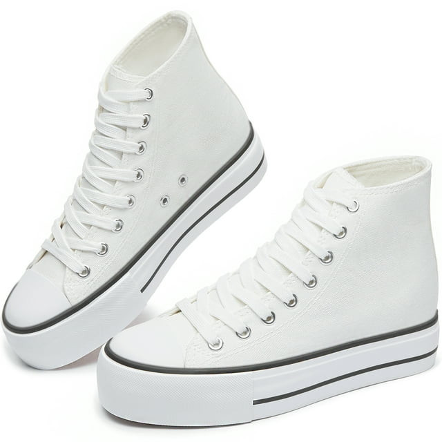 Obtaom Women’s Platform High Top Canvas Shoes Comfy Platform Hi Top Canvas Fashion Sneakers For... | Walmart (US)