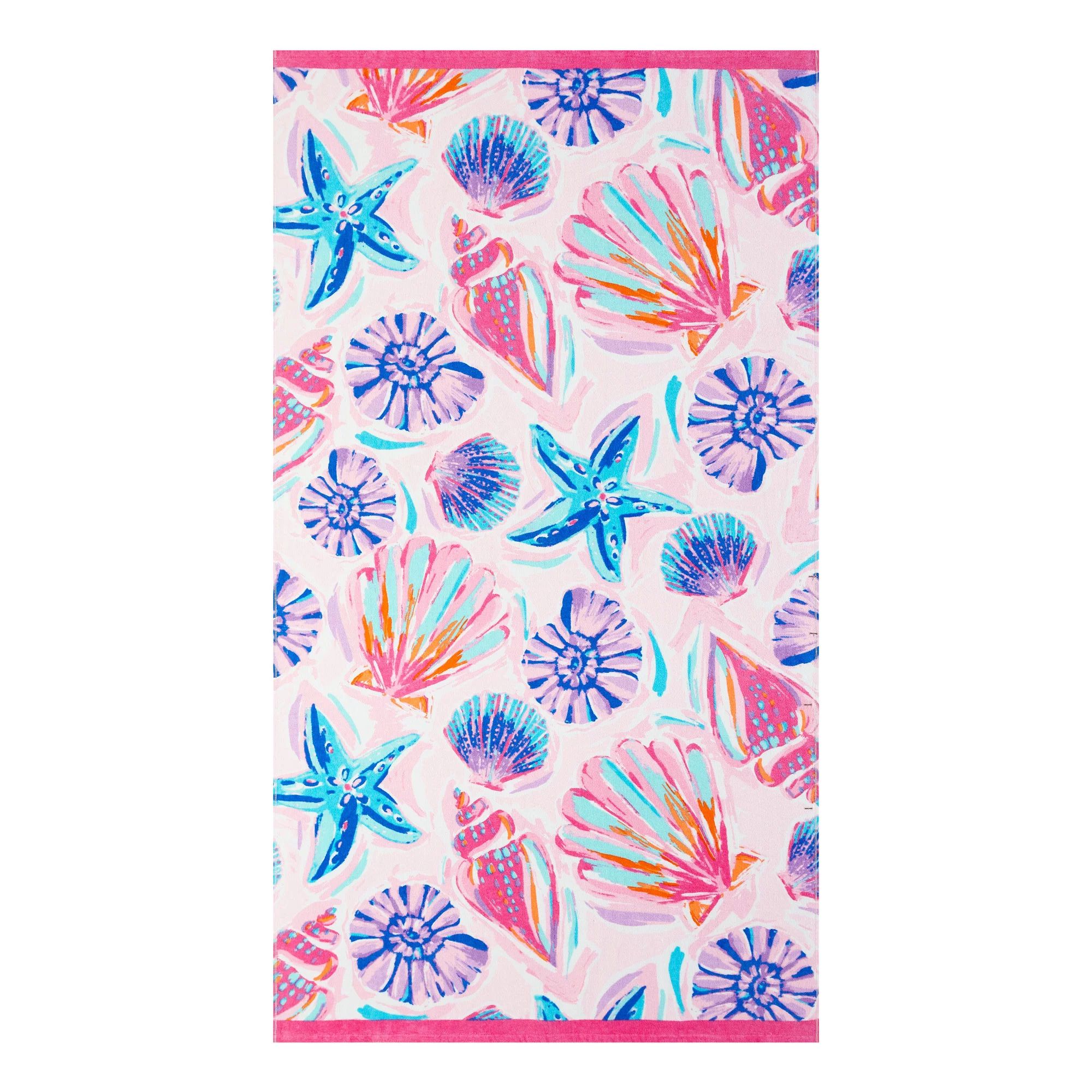 Mainstays 100% Cotton Shell Pink Multi Color Printed Beach Towel, Size L 64"x W 34" | Walmart (US)