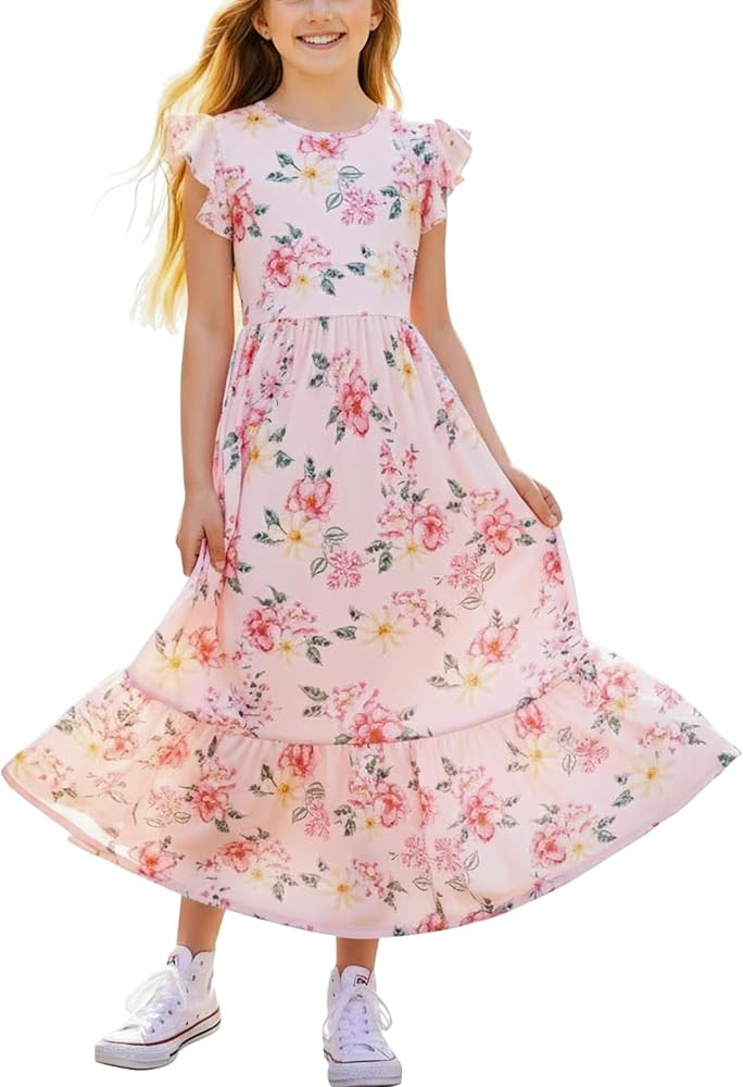PATPAT Girls Maxi Dress for Kids Spring Summer Tween Girl Floral Casual Short Sleeve Long Dresses... | Amazon (US)
