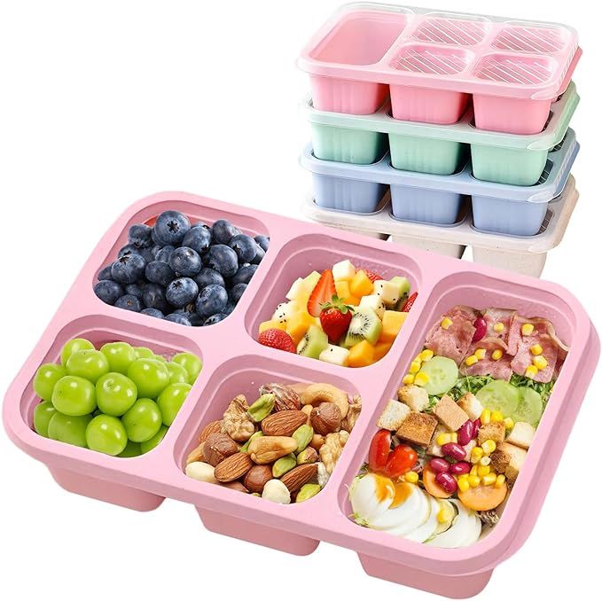Bento Lunch Box with Reusable, 5 Compartment Bento Box for 4 Pack, Bento Snack Containers with Tr... | Amazon (US)