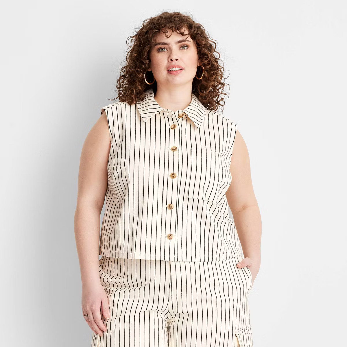 Women's Collared Button-Down Shirt - Future Collective Black Striped 1X | Target