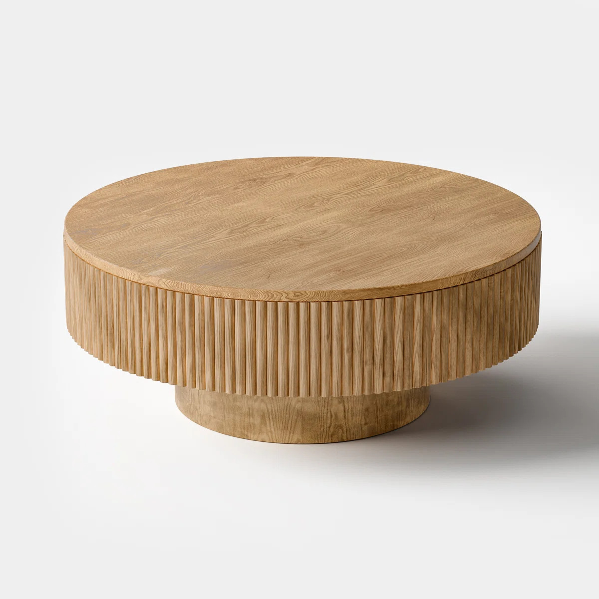 Fynlee Pedestal Round Coffee Table, Handcrafted Solid Wood Fluted Design | Wayfair North America