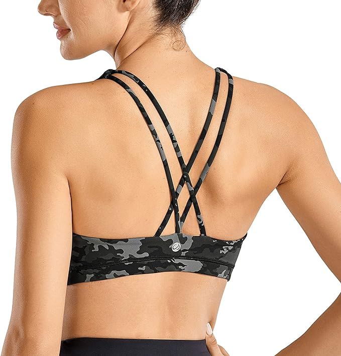 CRZ YOGA Women's Low Impact Strappy Sports Bra for Women Wirefree Padded Yoga Bra Tops | Amazon (US)