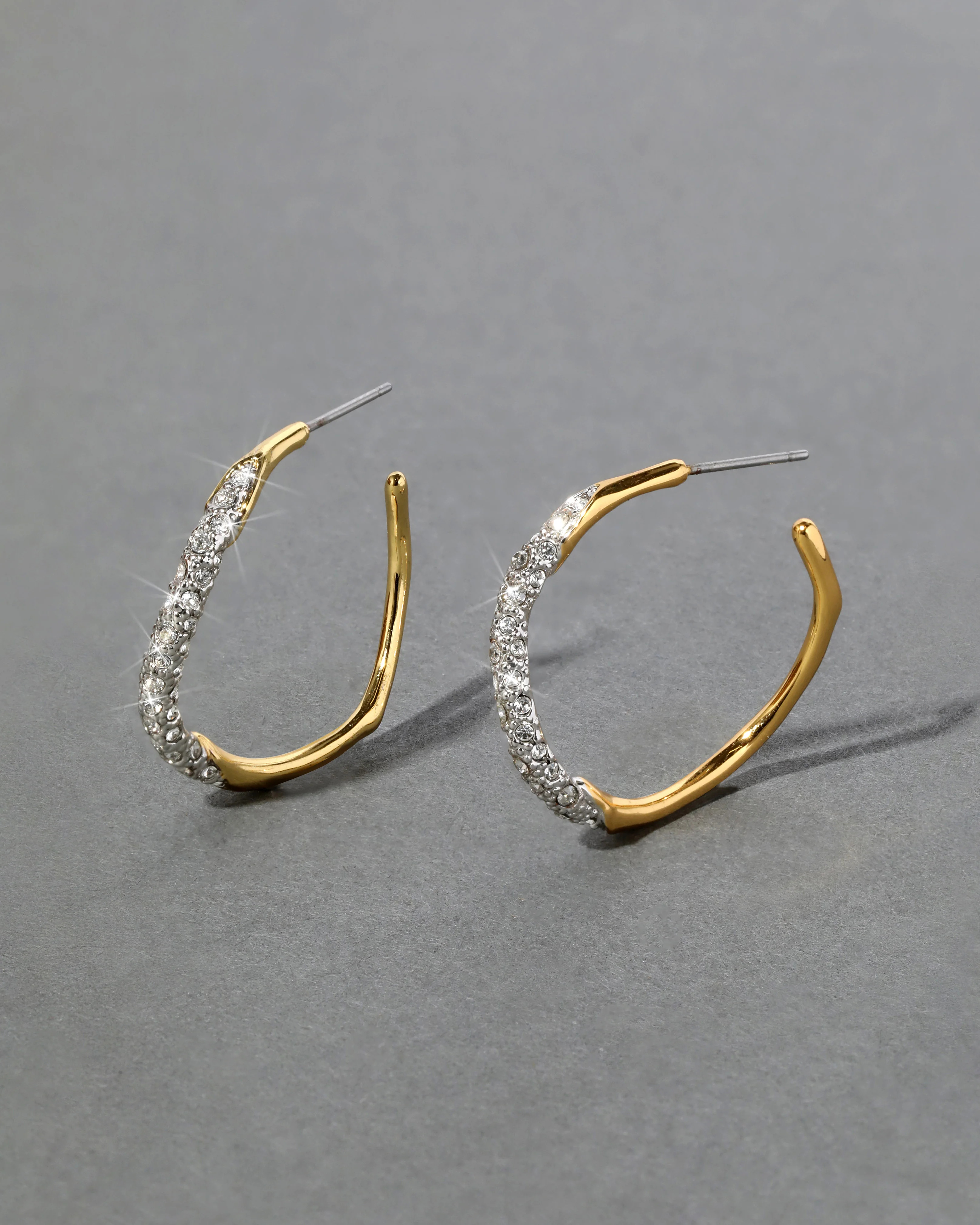 Alexis Bittar Two Tone Pave Hoop Earrings in Gold | Statement Jewelry from Alexis Bittar | Alexis Bittar
