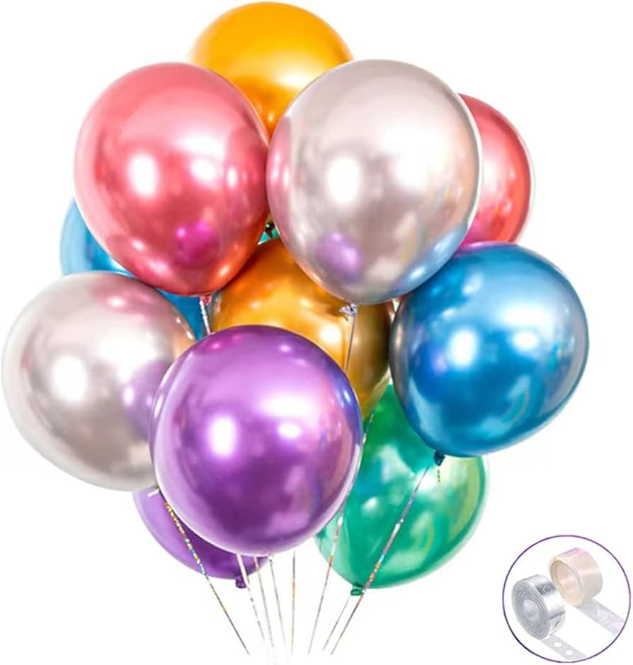 Colorful Party Balloons 100pcs 12inch Chrome Metallic Helium Balloons for Birthday Party Decorati... | Amazon (US)