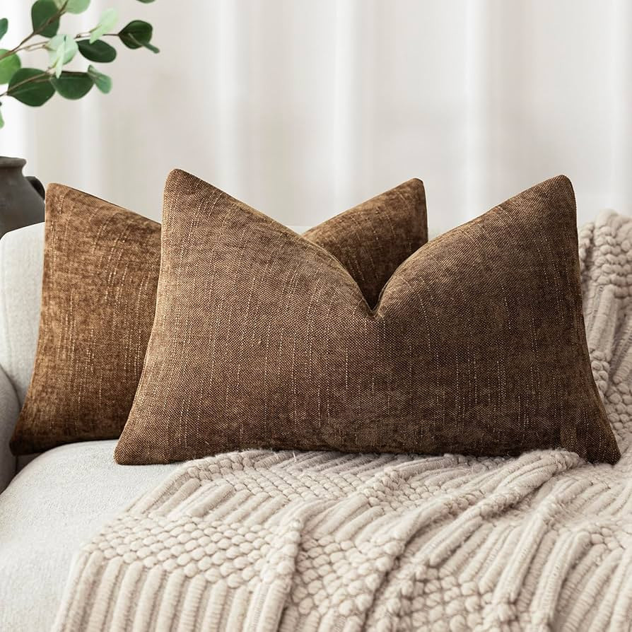 Foindtower Set of 2 Textured Chenille Throw Decorative Pillow Covers Square Accent Solid Cushion ... | Amazon (US)