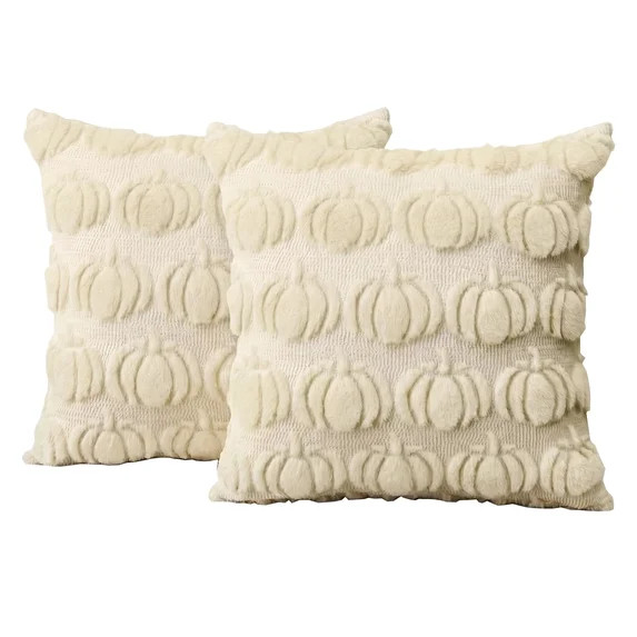 Sm:)e Pumpkin Plush Faux Fur Jacquard Fall Throw Pillow Cover 18x18 Inch, Set of 2, Silky Soft Se... | Walmart (US)