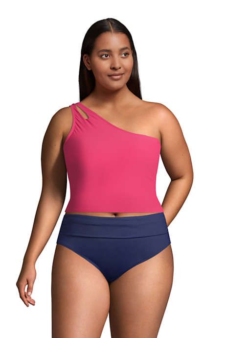 Women's Plus Size Chlorine Resistant One Shoulder Bikini Top Swimsuit Removable Adjustable Strap | Lands' End (US)