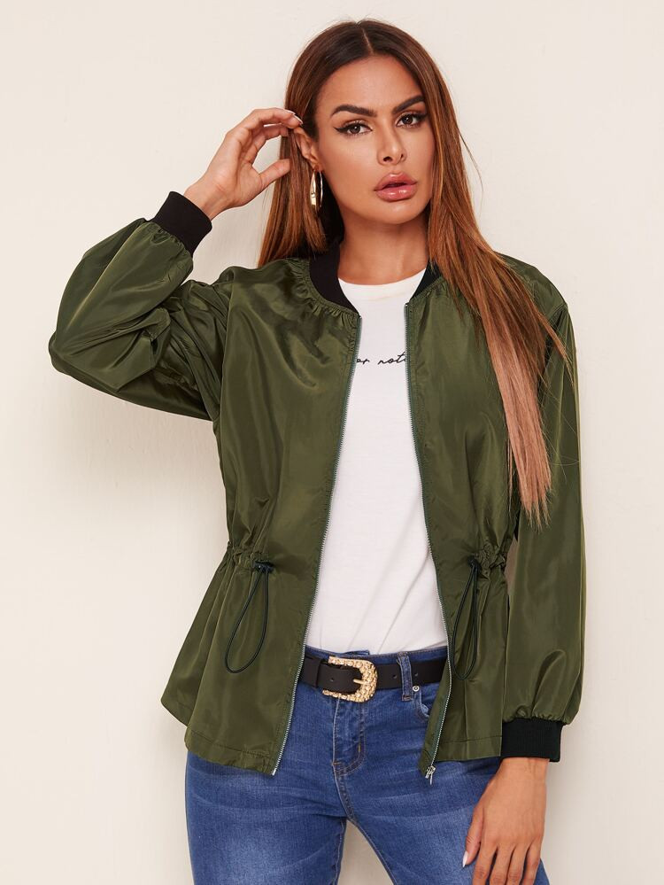 SHEIN Drop Shoulder Drawstring Waist Bomber Jacket | SHEIN