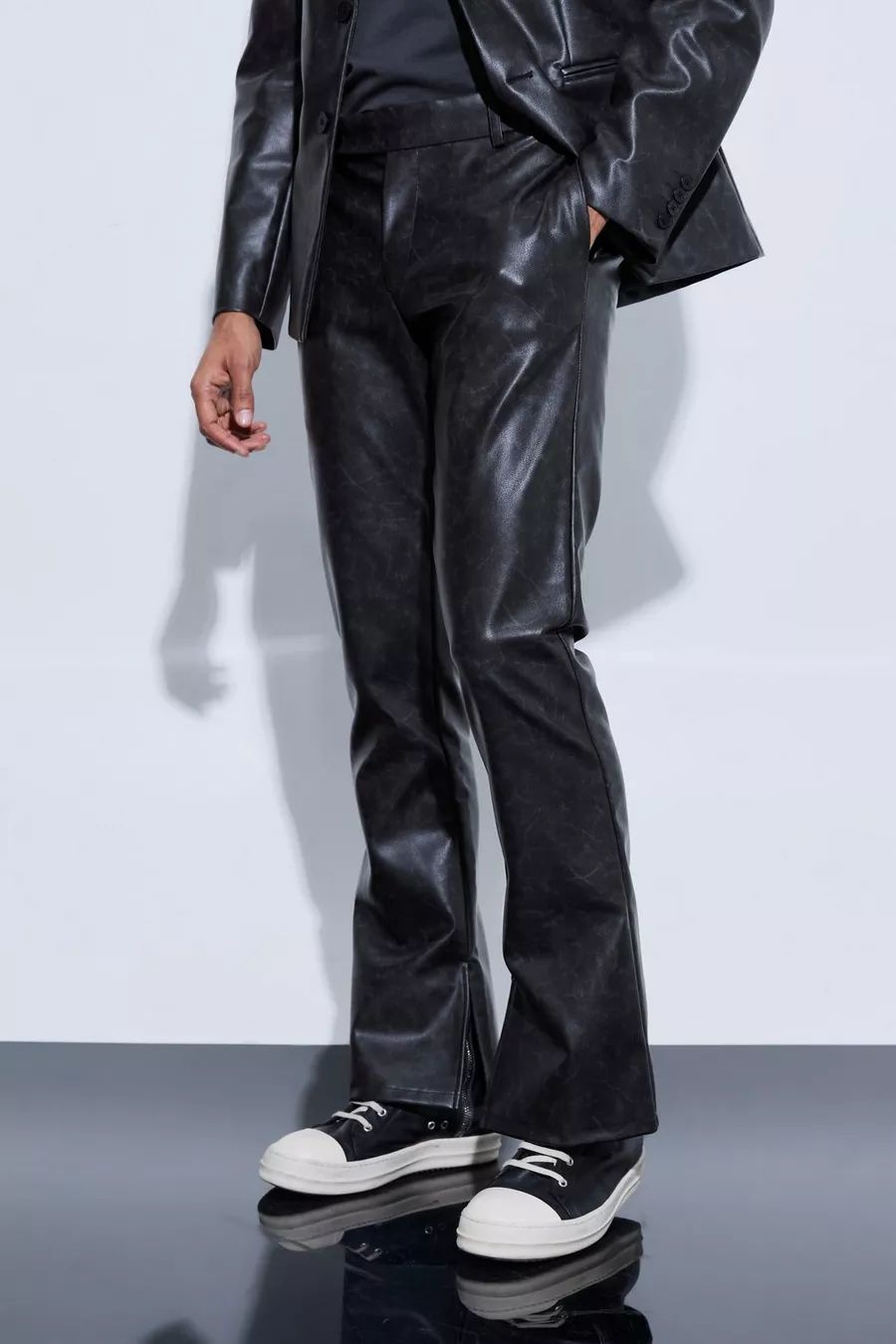 Split Hem Pu Tailored Flared Trousers | boohoo (US & Canada)